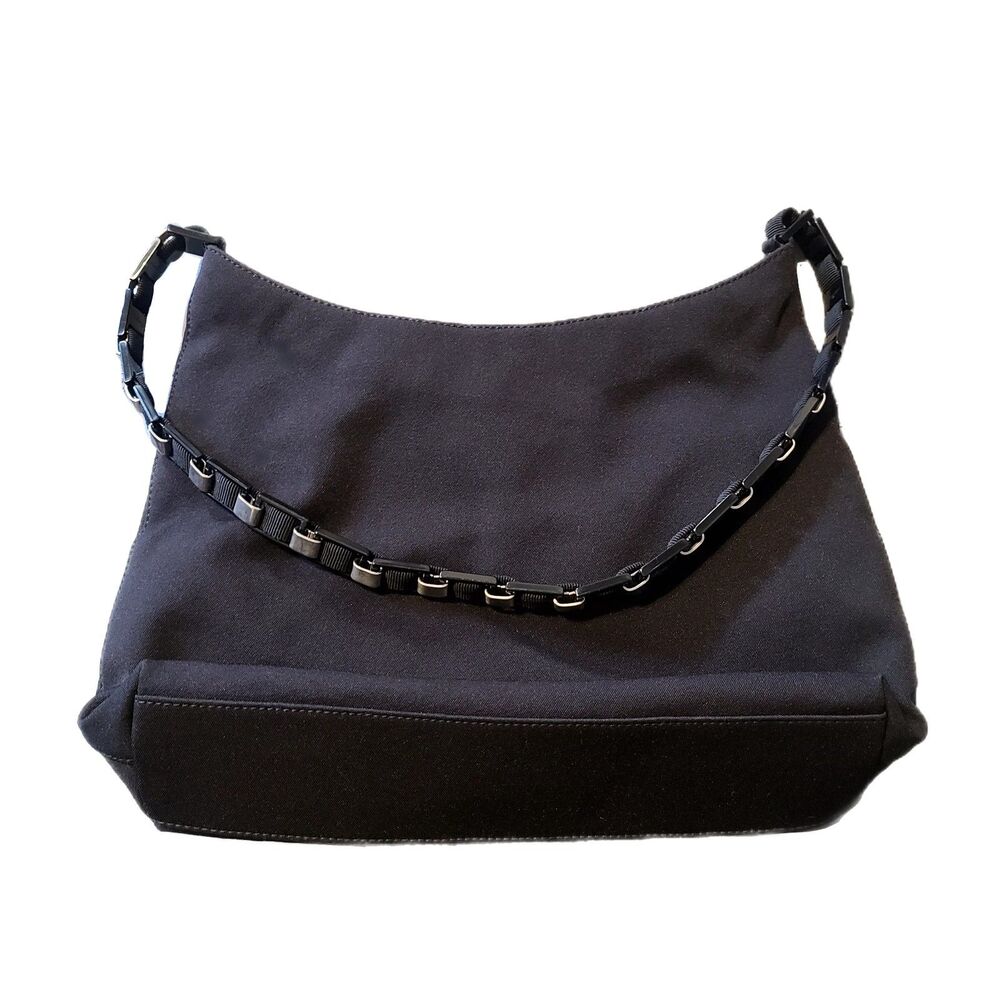 Salvatore Ferragamo Vera Black Nylon & Chain Shoulder Bag Made in Italy